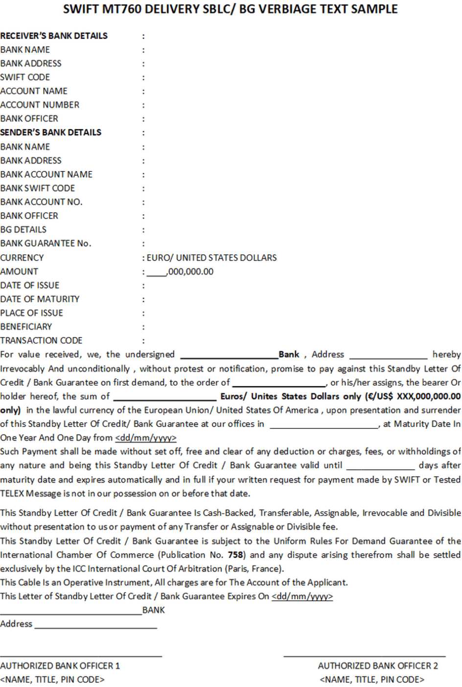 Swift Mt Bg Or Sblc Collateral Instrument